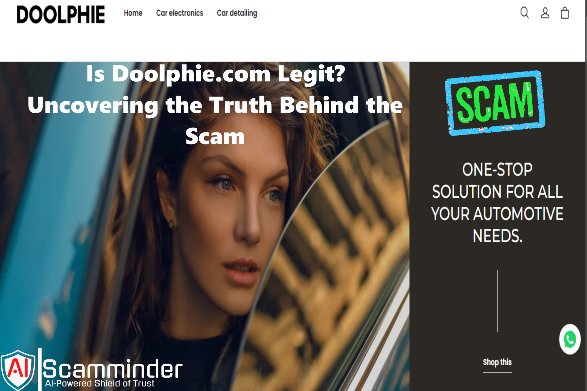 Warning sign of an online scam with a red alert symbol and text on a computer screen, representing fraudulent websites like Doolphie.com.