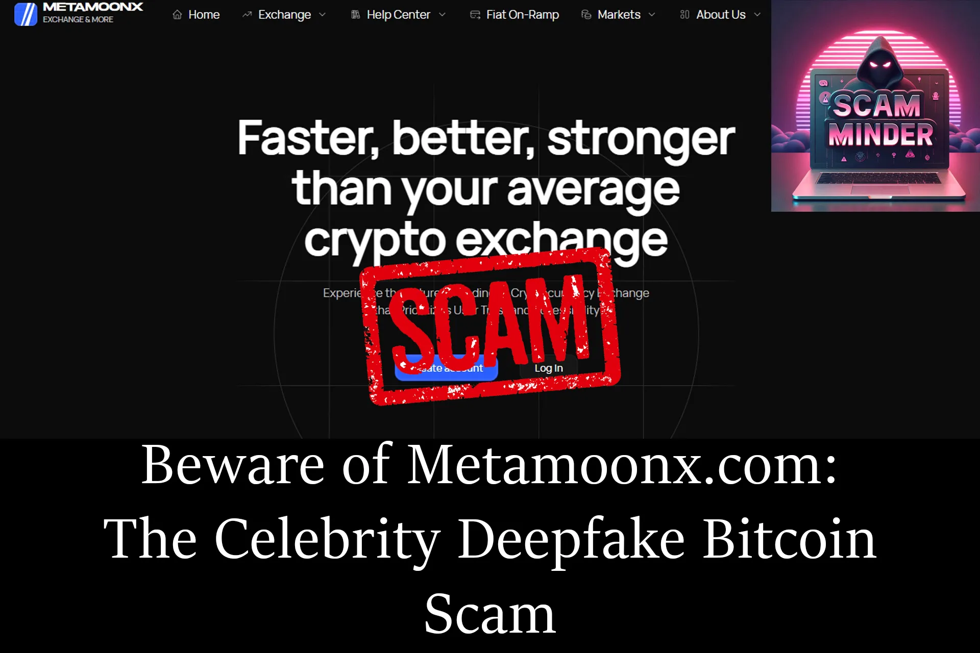 Metamoonx.com homepage with fake Bitcoin giveaway promotions and a suspicious dashboard