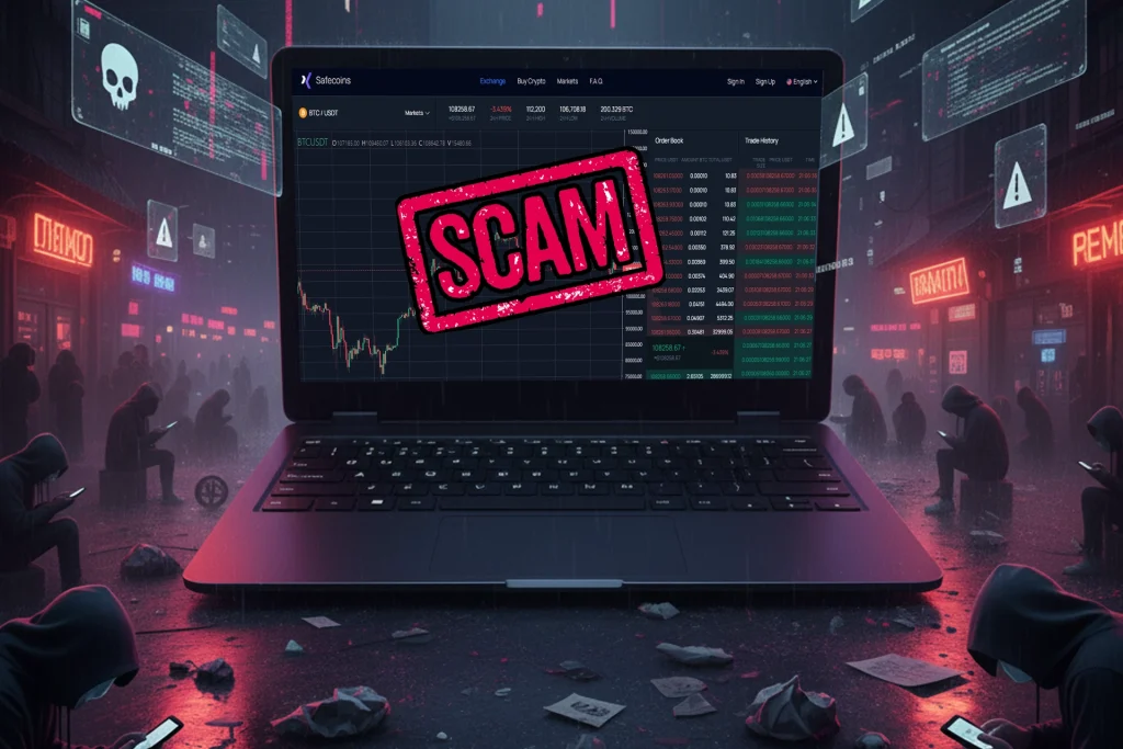 Screenshot of safecoins.eu’s fake trading platform interface